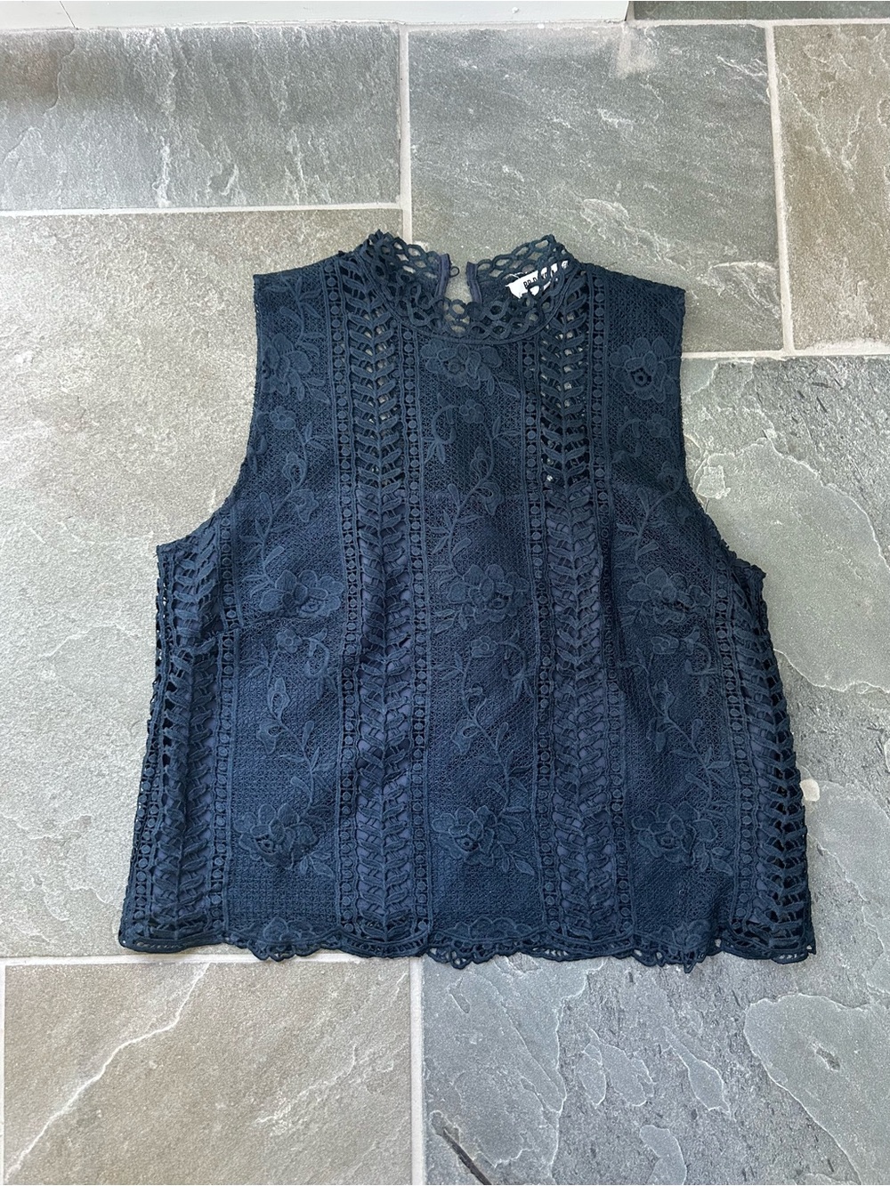 BB Dakota Navy Crochet Lace High-Neck Sleeveless Camisole